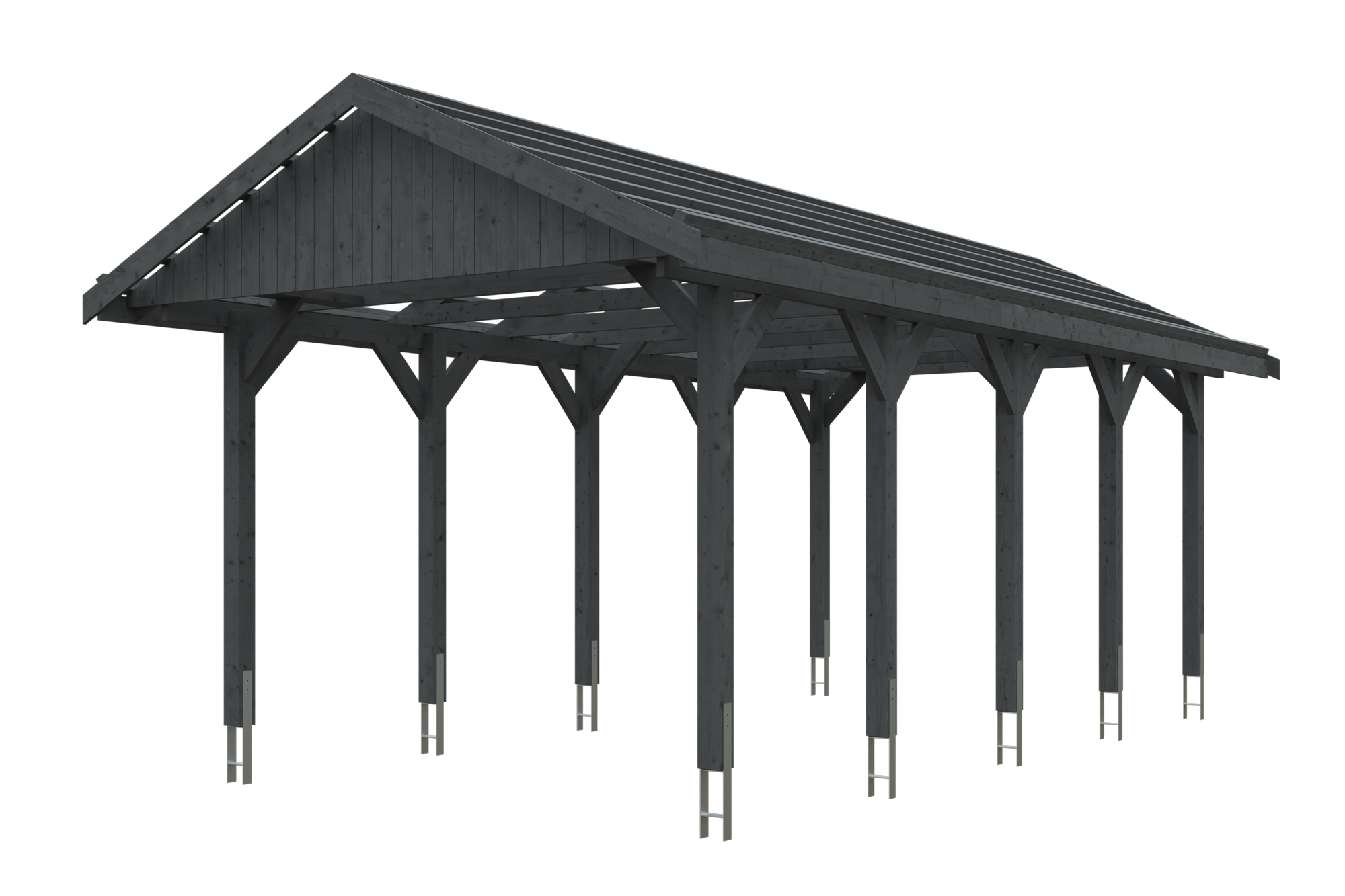 Carport Wallgau 380 x 750 cm, schiefergrau, rote Schindeln