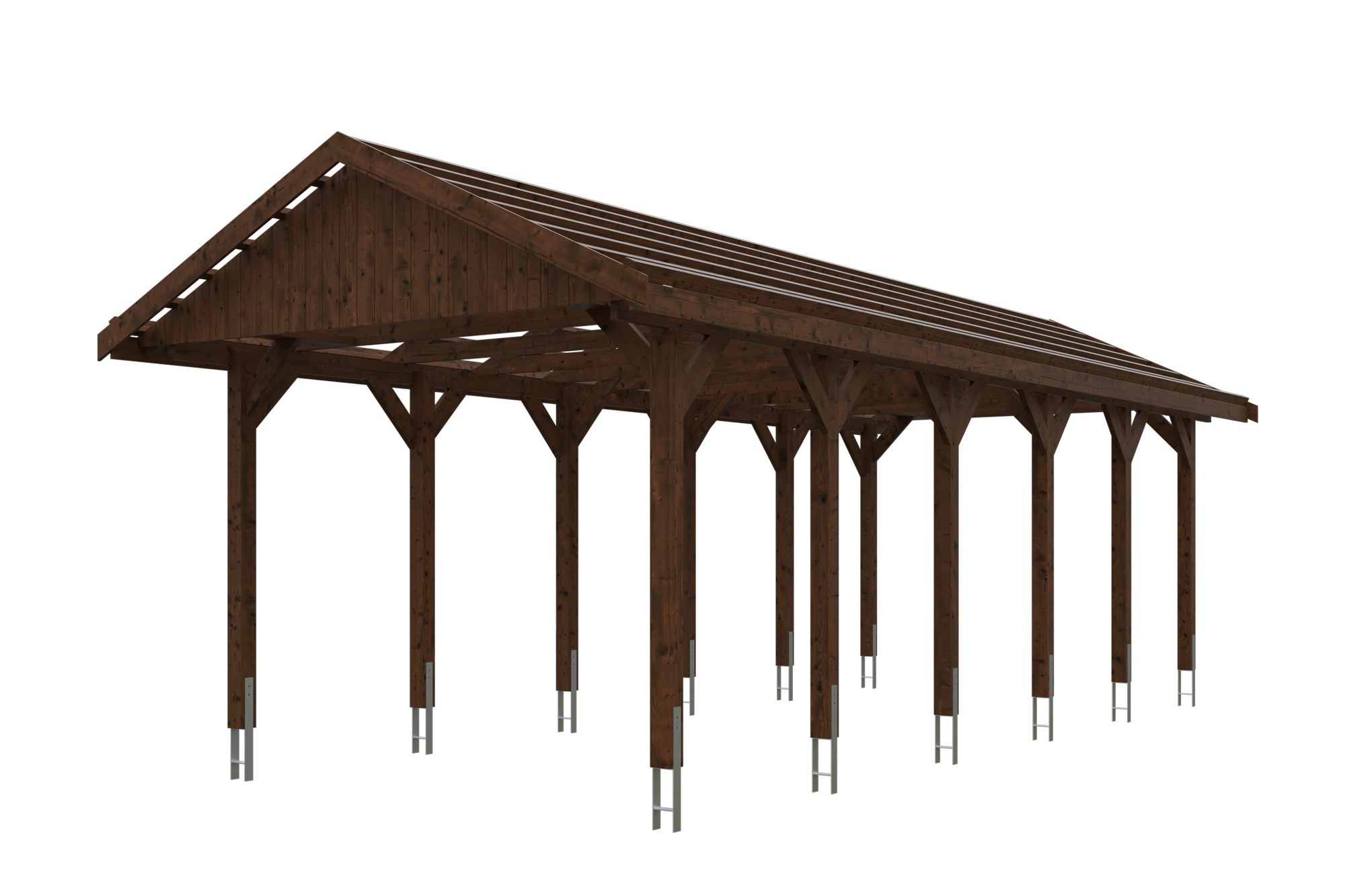 Carport Wallgau 380 x 900 cm, nussbaum, rote Schindeln Carport Wallgau 380 x 900 cm, nussbaum, rote Schindeln