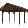 Carport Wallgau 430 x 500 cm, nussbaum, rote Schindeln Carport Wallgau 430 x 500 cm, nussbaum, rote Schindeln
