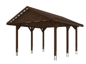 Carport Wallgau 430 x 500 cm, nussbaum, rote Schindeln