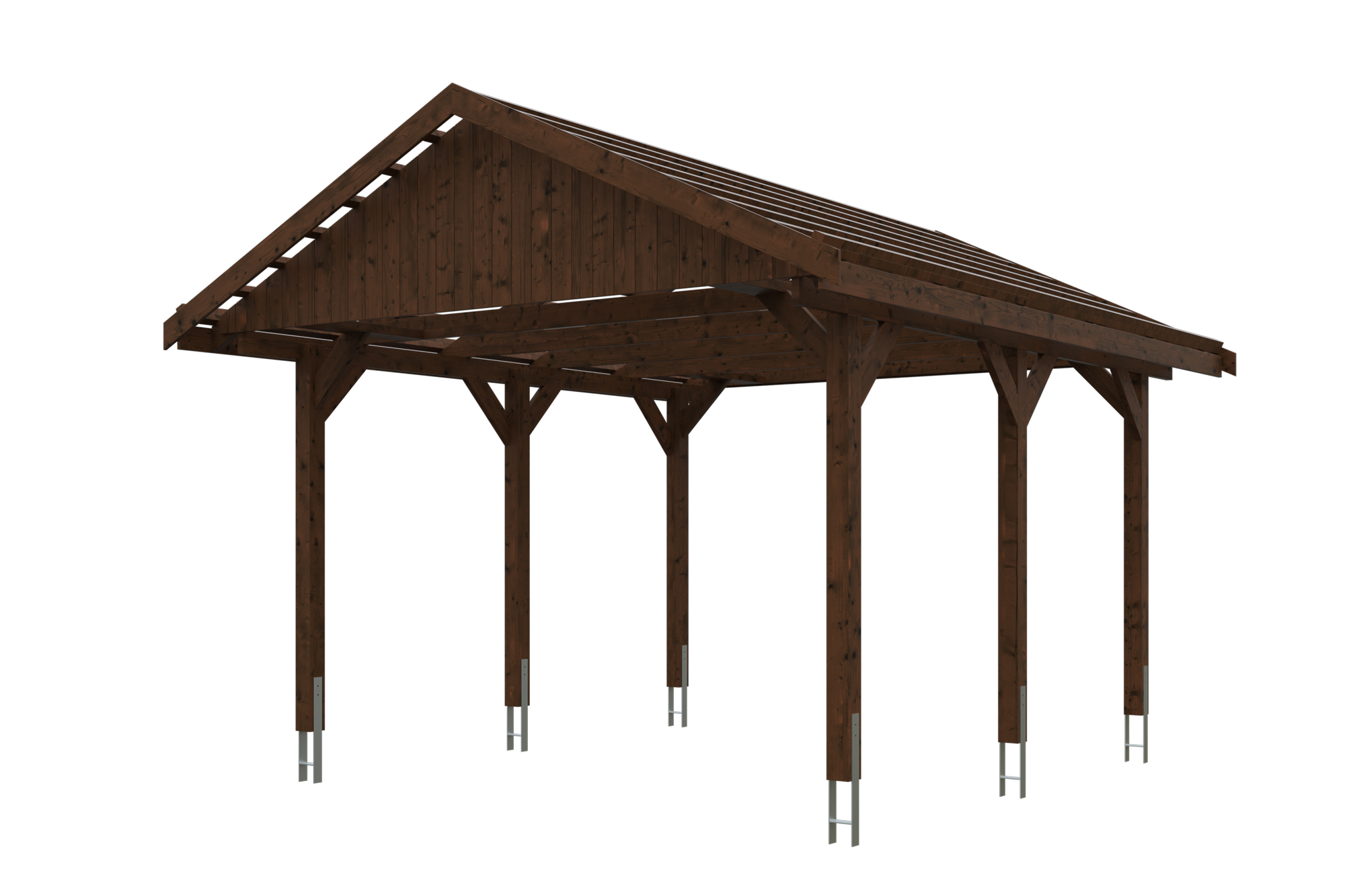 Carport Wallgau 430 x 500 cm, nussbaum, rote Schindeln Carport Wallgau 430 x 500 cm, nussbaum, rote Schindeln