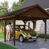 Carport Wallgau 430 x 500 cm, nussbaum, schwarze Schindeln Carport Wallgau 430 x 500 cm, nussbaum, schwarze Schindeln