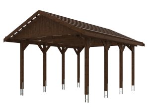 Carport Wallgau 430 x 600 cm, nussbaum, rote Schindeln