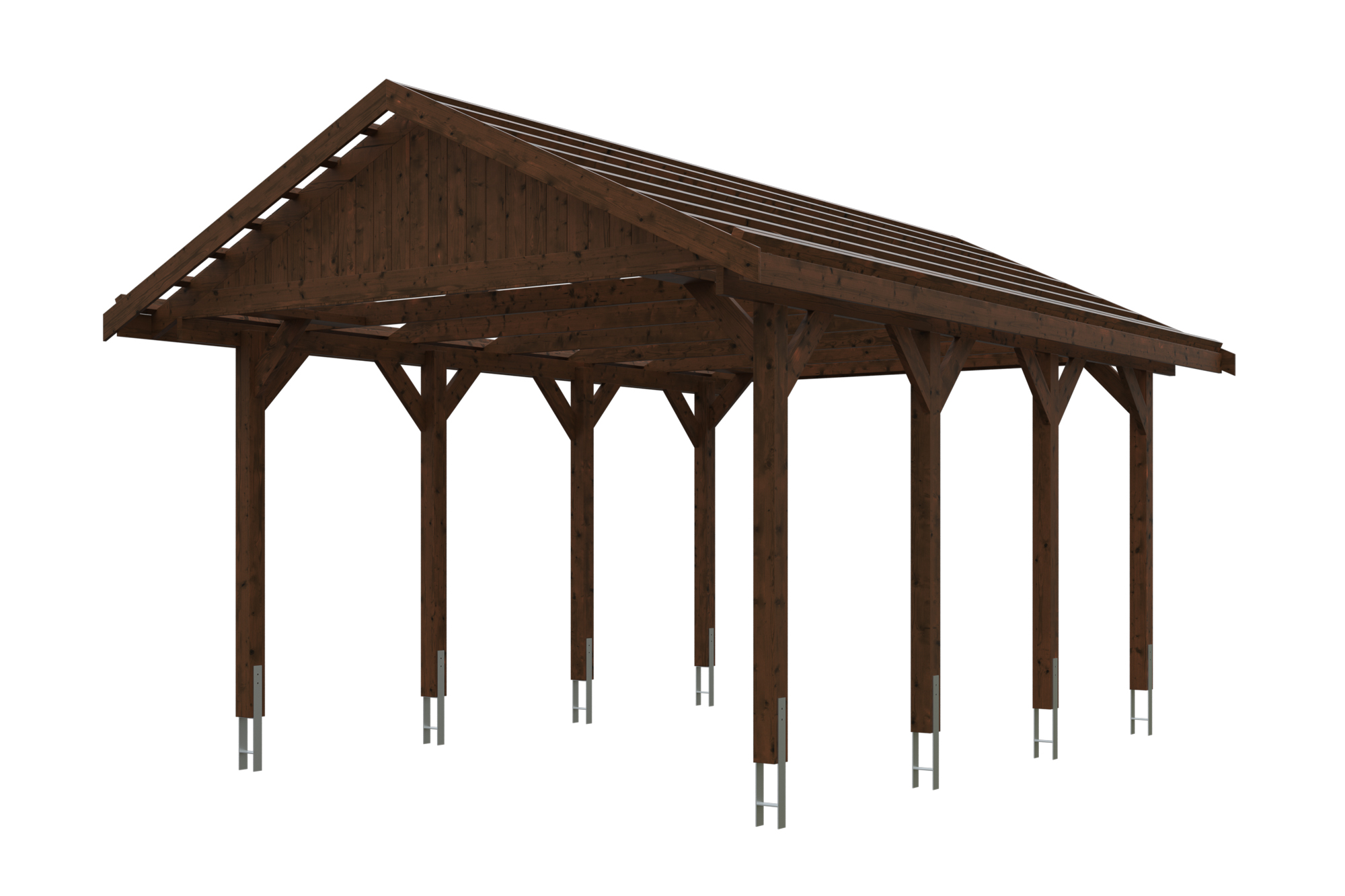 Carport Wallgau 430 x 600 cm, nussbaum, rote Schindeln Carport Wallgau 430 x 600 cm, nussbaum, rote Schindeln