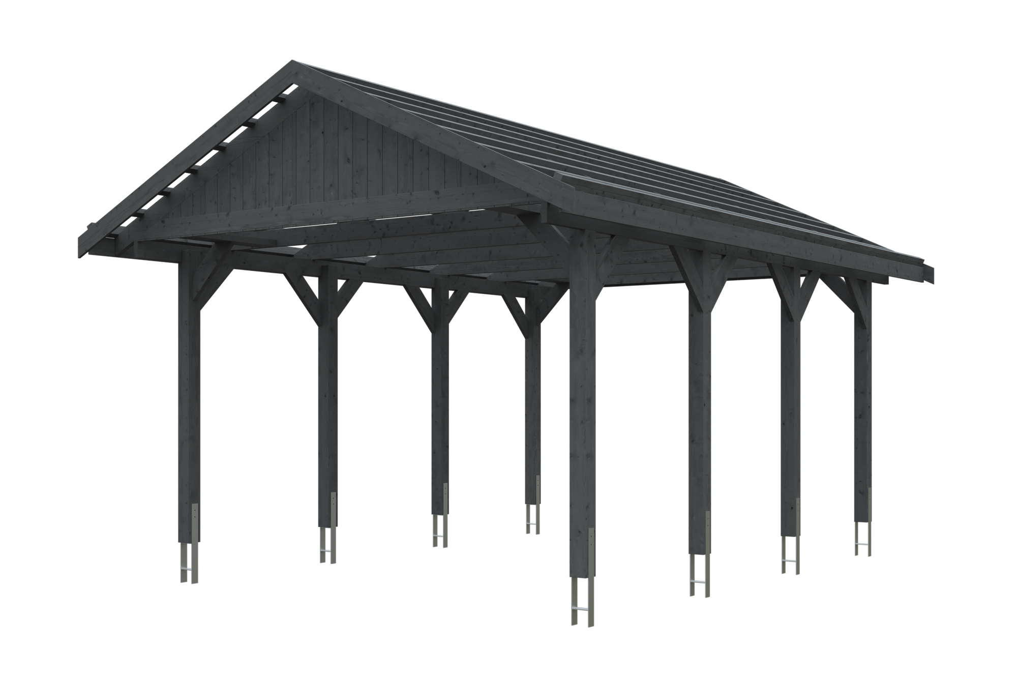 Carport Wallgau 430 x 600 cm, schiefergrau, rote Schindeln Carport Wallgau 430 x 600 cm, schiefergrau, rote Schindeln