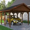 Carport Wallgau 430 x 600 cm, nussbaum, schwarze Schindeln Carport Wallgau 430 x 600 cm, nussbaum, schwarze Schindeln