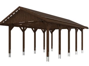 Carport Wallgau 430 x 750 cm, nussbaum, schwarze Schindeln