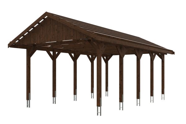 Carport Wallgau 430 x 750 cm, nussbaum, schwarze Schindeln