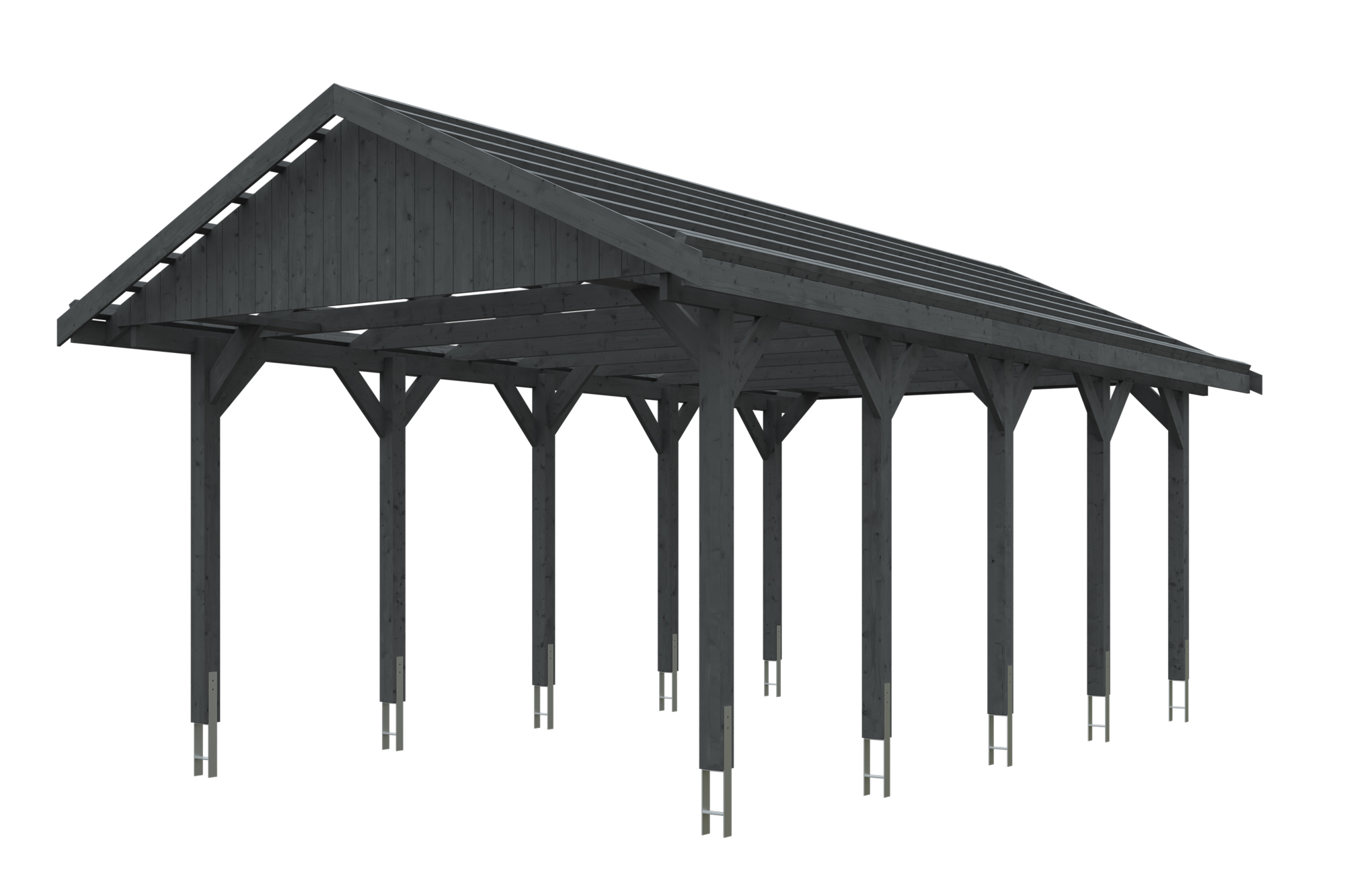 Carport Wallgau 430 x 750 cm, schiefergrau, rote Schindeln
