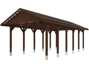 Carport Wallgau 430 x 900 cm, nussbaum, rote Schindeln