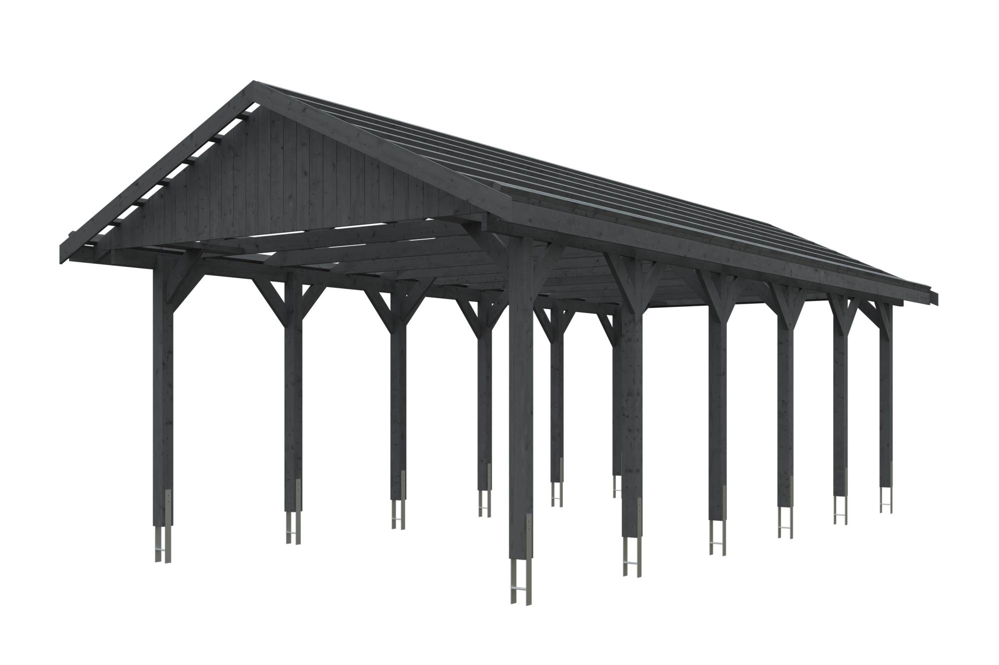 Carport Wallgau 430 x 900 cm, schiefergrau, rote Schindeln Carport Wallgau 430 x 900 cm, schiefergrau, rote Schindeln