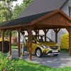 Carport Wallgau 430 x 900 cm, nussbaum, schwarze Schindeln