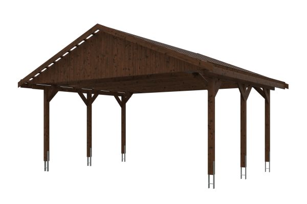 Carport Wallgau 620 x 500 cm, nussbaum, Dachlattung