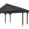 Carport Wallgau 620 x 500 cm, schiefergrau, rote Schindeln