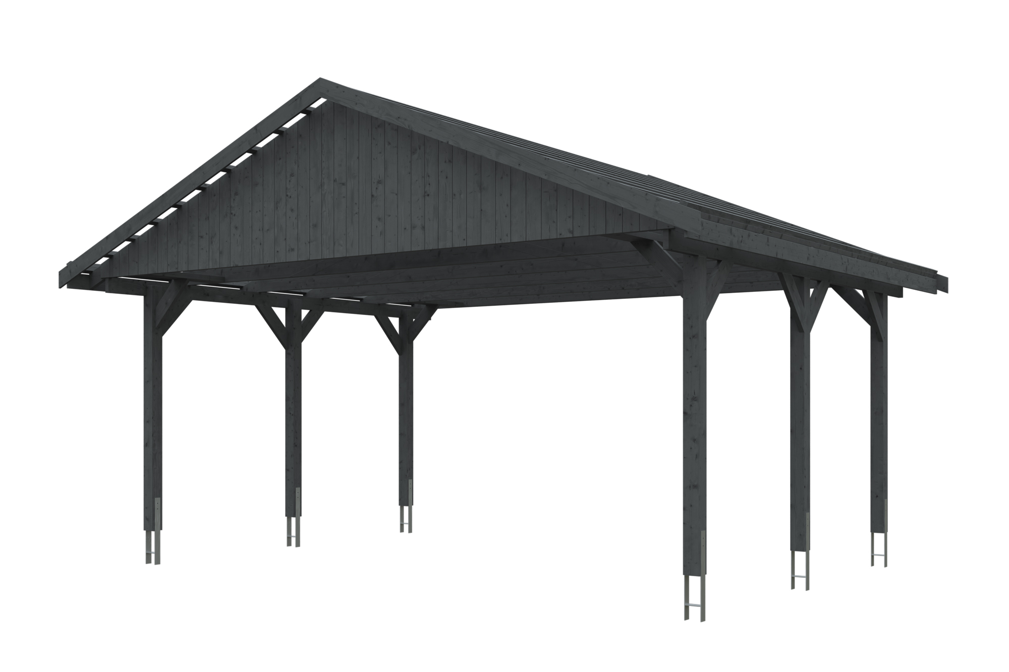 Carport Wallgau 620 x 500 cm, schiefergrau, rote Schindeln