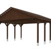 Carport Wallgau 620 x 600 cm, nussbaum, rote Schindeln