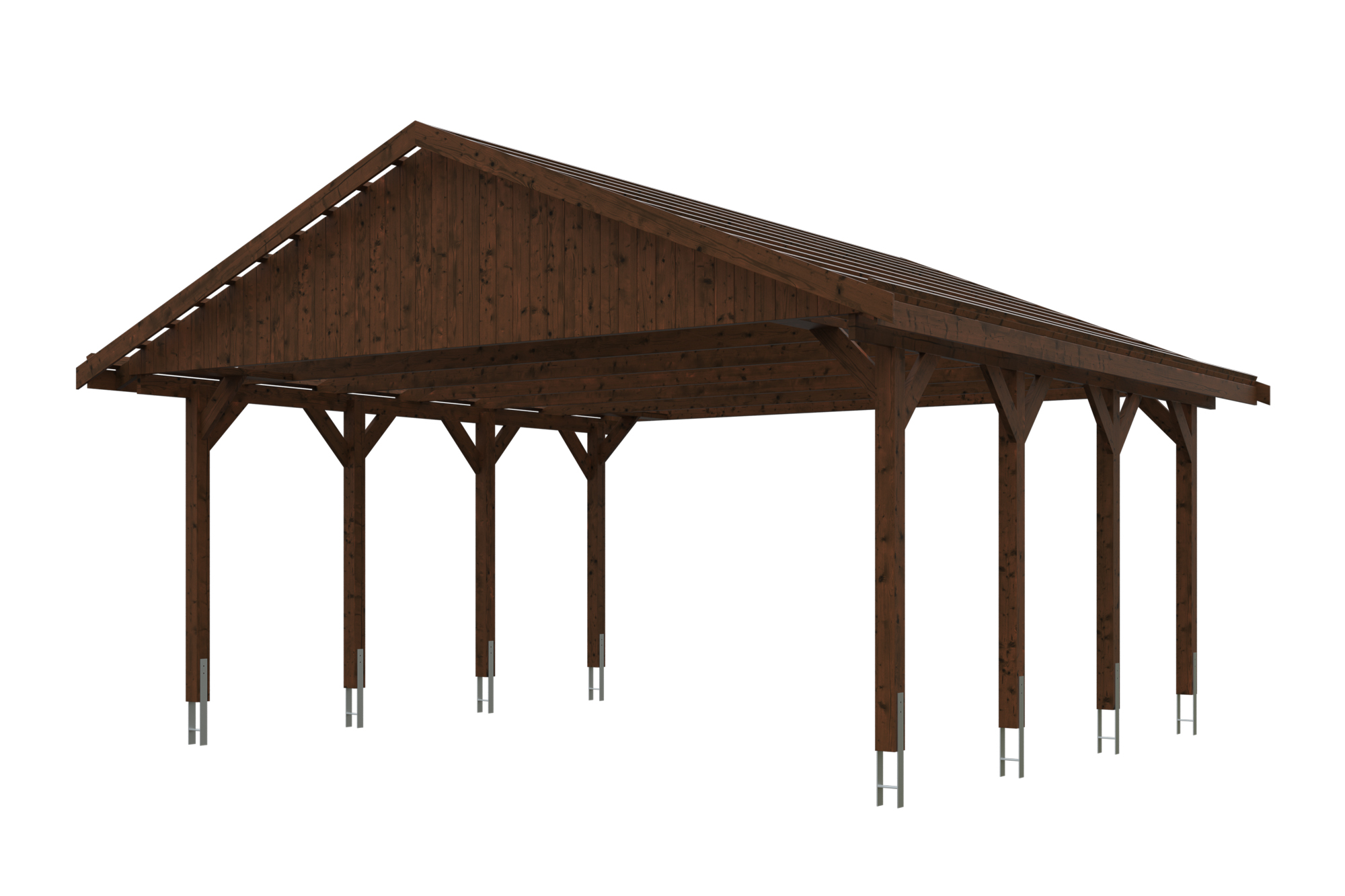 Carport Wallgau 620 x 600 cm, nussbaum, rote Schindeln