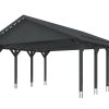 Carport Wallgau 620 x 600 cm, schiefergrau, rote Schindeln