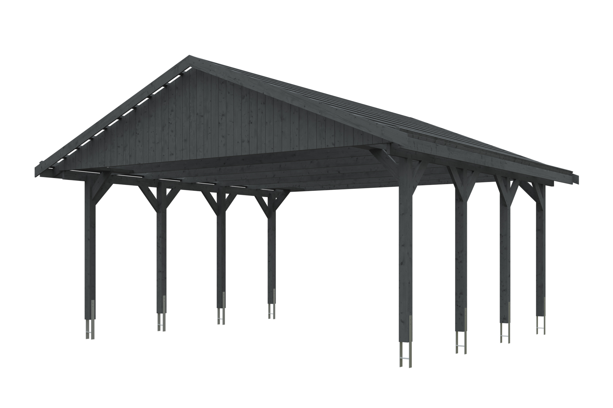 Carport Wallgau 620 x 600 cm, schiefergrau, rote Schindeln