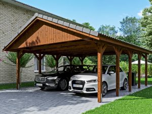 Carport Wallgau 620 x 750 cm, nussbaum, Dachlattung