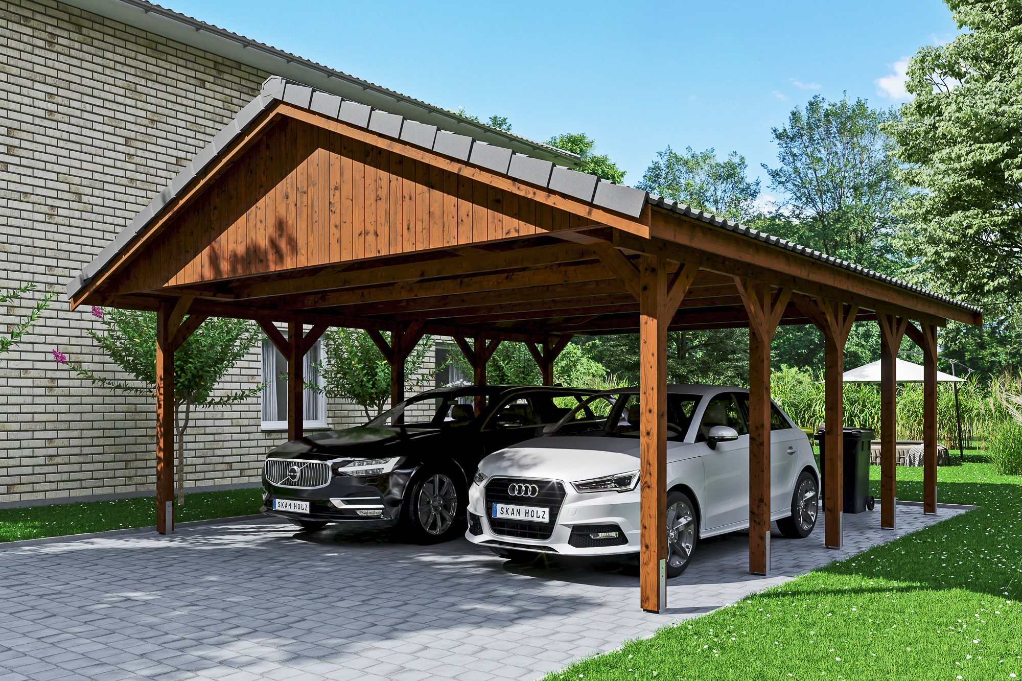 Carport Wallgau 620 x 750 cm, nussbaum, Dachlattung Carport Wallgau 620 x 750 cm, nussbaum, Dachlattung