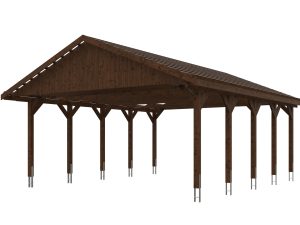 Carport Wallgau 620 x 750 cm, nussbaum, schwarze Schindeln