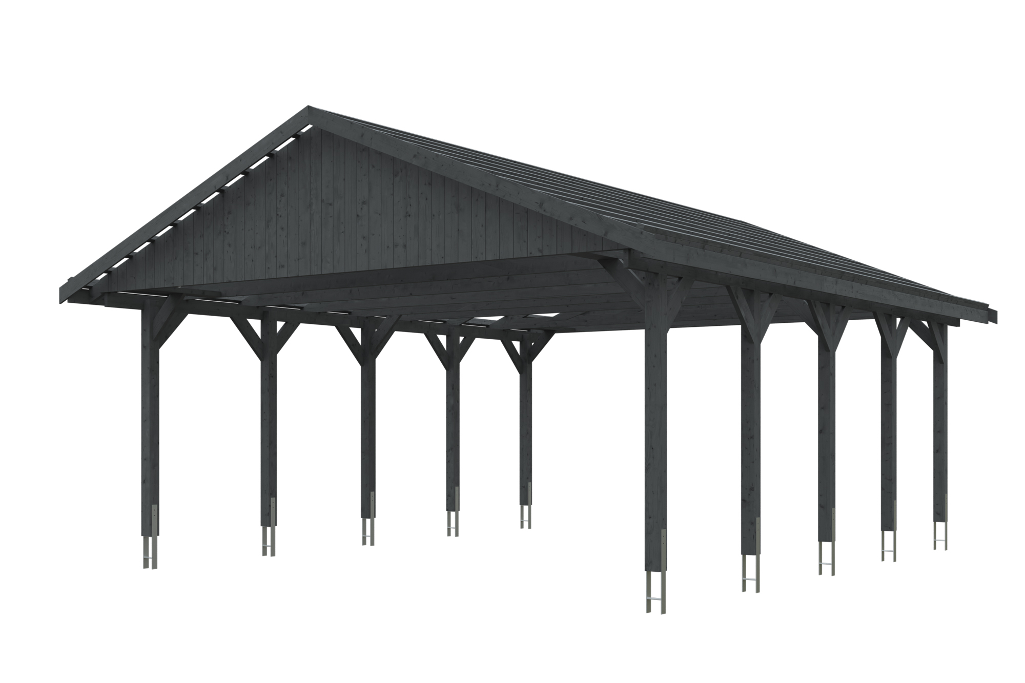 Carport Wallgau 620 x 750 cm, schiefergrau, rote Schindeln Carport Wallgau 620 x 750 cm, schiefergrau, rote Schindeln