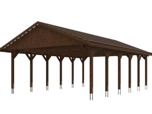 Carport Wallgau 620 x 900 cm, nussbaum, rote Schindeln