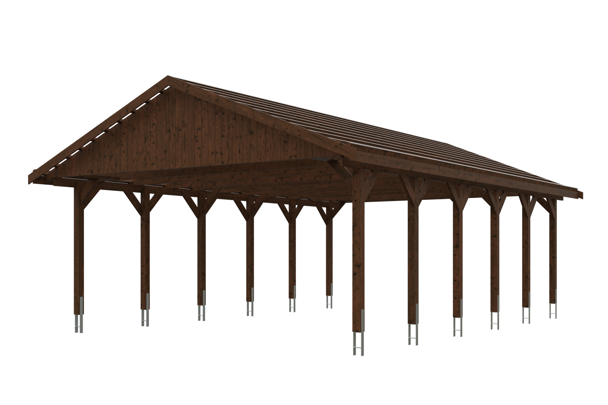 Carport Wallgau 620 x 900 cm, nussbaum, rote Schindeln