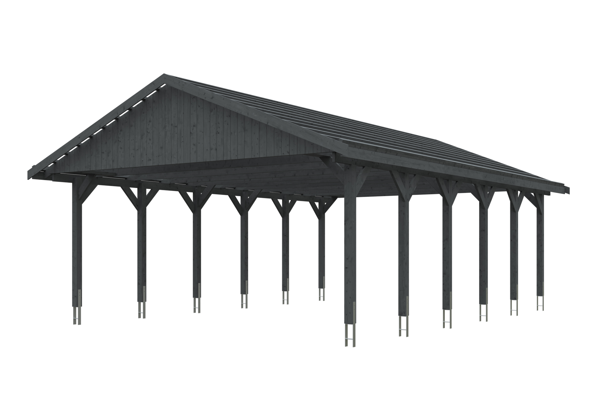 Carport Wallgau 620 x 900 cm, schiefergrau, rote Schindeln