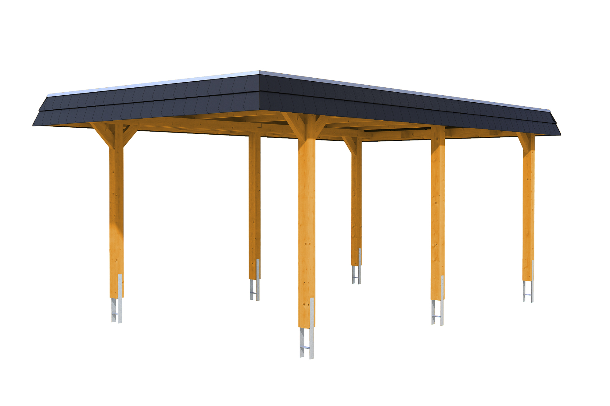 Carport Wendland 362 x 628 cm mit Aluminiumdach, schwarze Blende, eiche hell