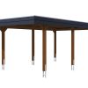 Carport Wendland 362 x 628 cm mit Aluminiumdach, schwarze Blende, nussbaum