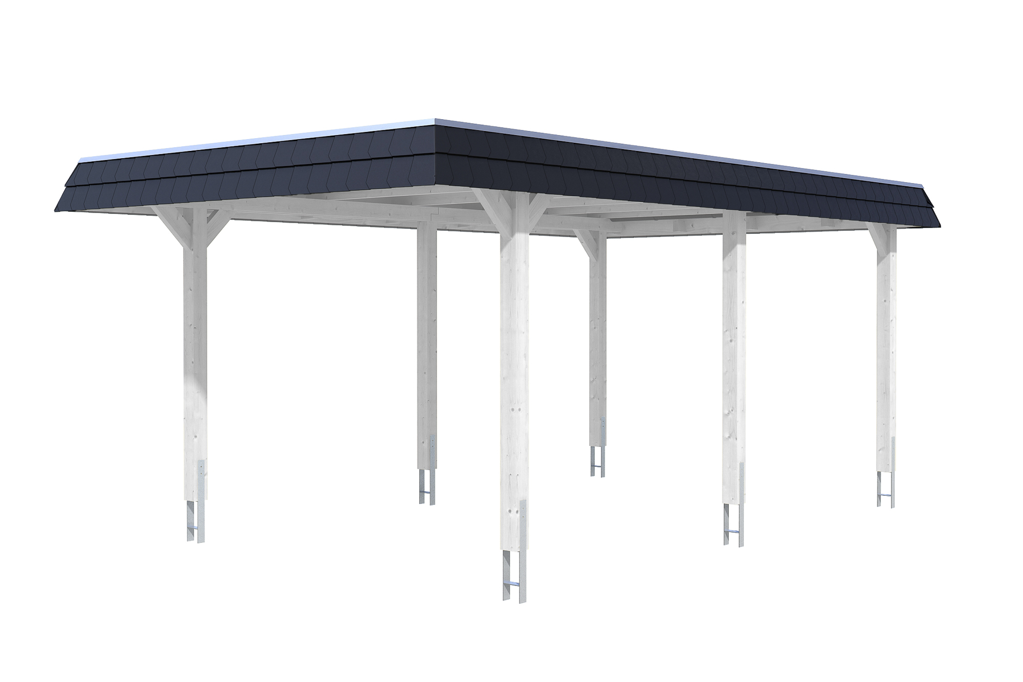 Carport Wendland 362 x 628 cm mit Aluminiumdach, schwarze Blende, weiß