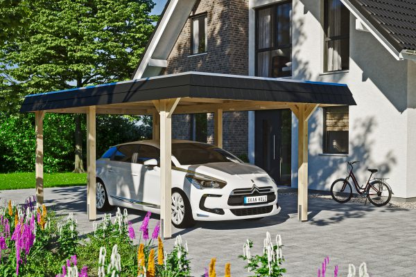Carport Wendland 362 x 628 cm mit EPDM-Dach, schwarze Blende