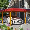 Carport Wendland 362 x 628 cm mit EPDM-Dach, rote Blende, eiche hell