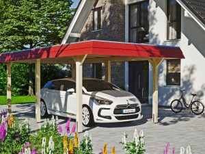 Carport Wendland 362 x 628 cm mit EPDM-Dach, rote Blende