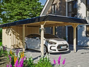 Carport Wendland mit Abstellraum 362 x 870 cm mit EPDM-Dach, schwarze Blende