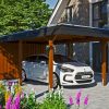 Carport Wendland mit Abstellraum 362 x 870 cm mit EPDM-Dach, schwarze Blende, nussbaum