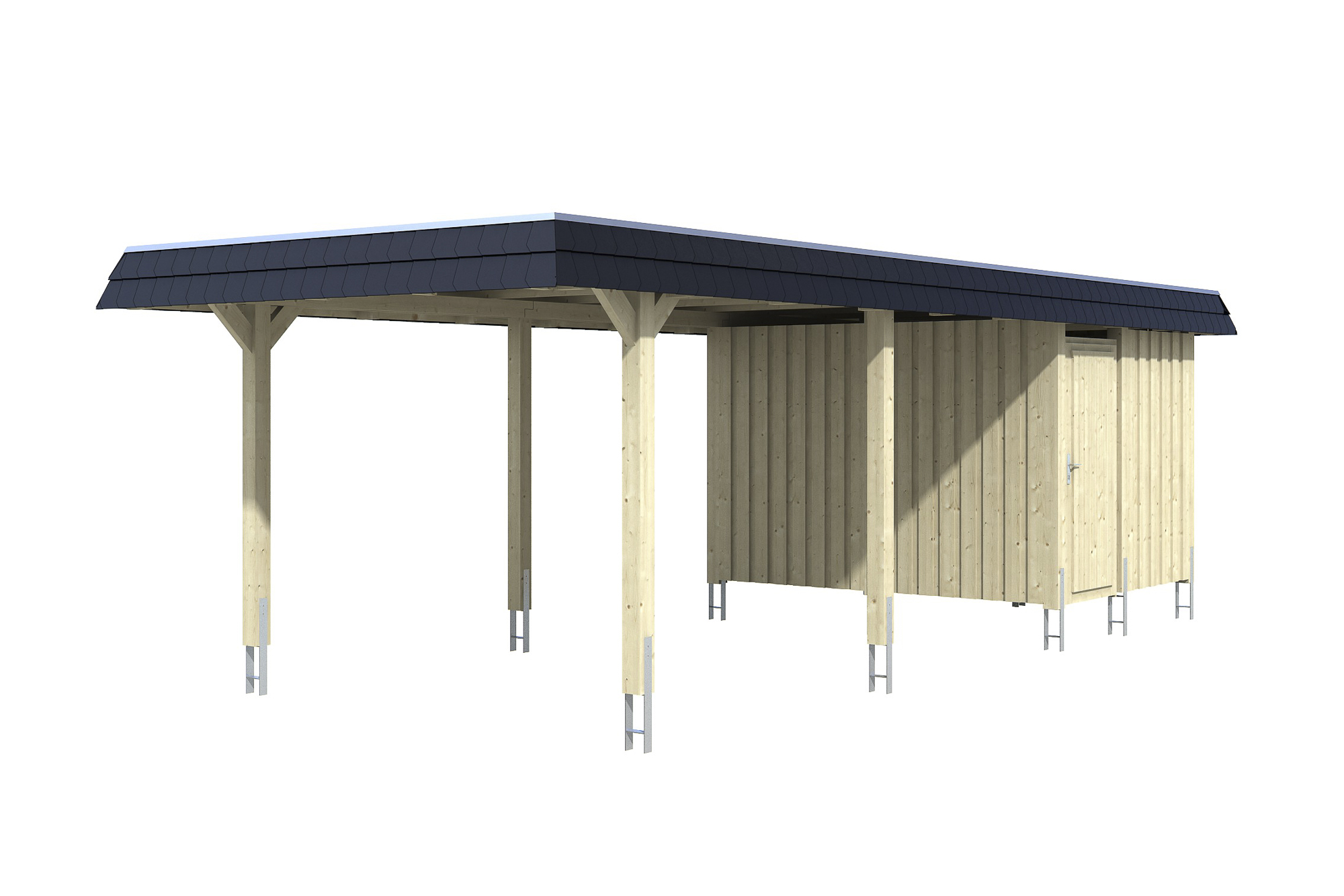 Carport Wendland 362 x 870 cm mit Aluminiumdach, schwarze Blende