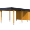 Carport Wendland 362 x 870 cm mit Aluminiumdach, schwarze Blende, eiche hell
