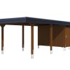 Carport Wendland 362 x 870 cm mit Aluminiumdach, schwarze Blende, nussbaum