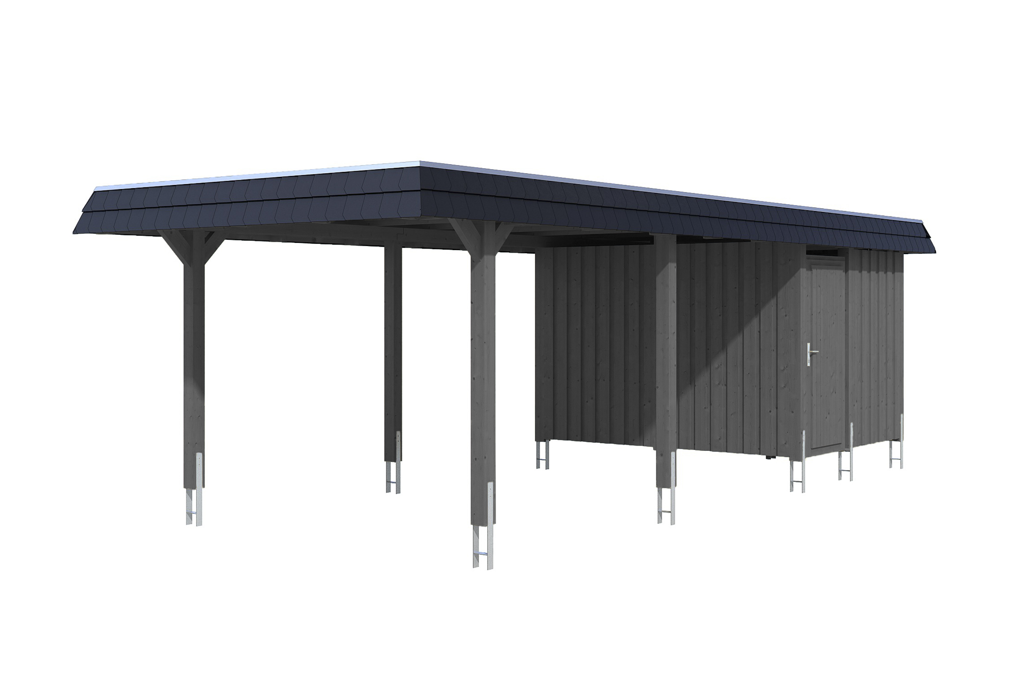 Carport Wendland 362 x 870 cm mit Aluminiumdach, schwarze Blende, schiefergrau
