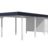 Carport Wendland 362 x 870 cm mit Aluminiumdach, schwarze Blende, weiß