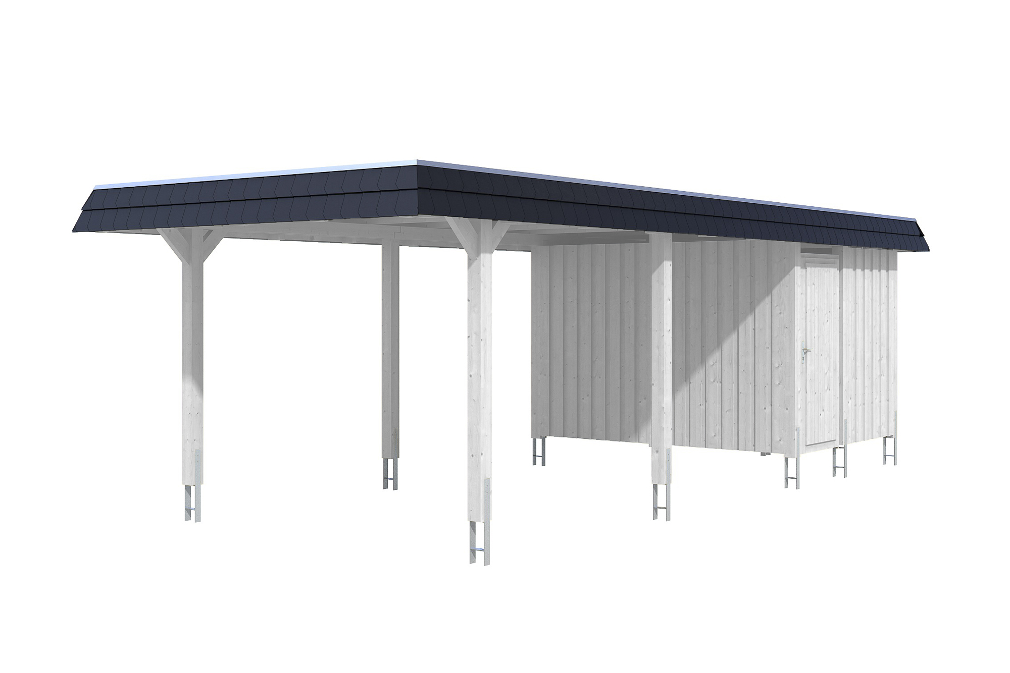 Carport Wendland 362 x 870 cm mit Aluminiumdach, schwarze Blende, weiß