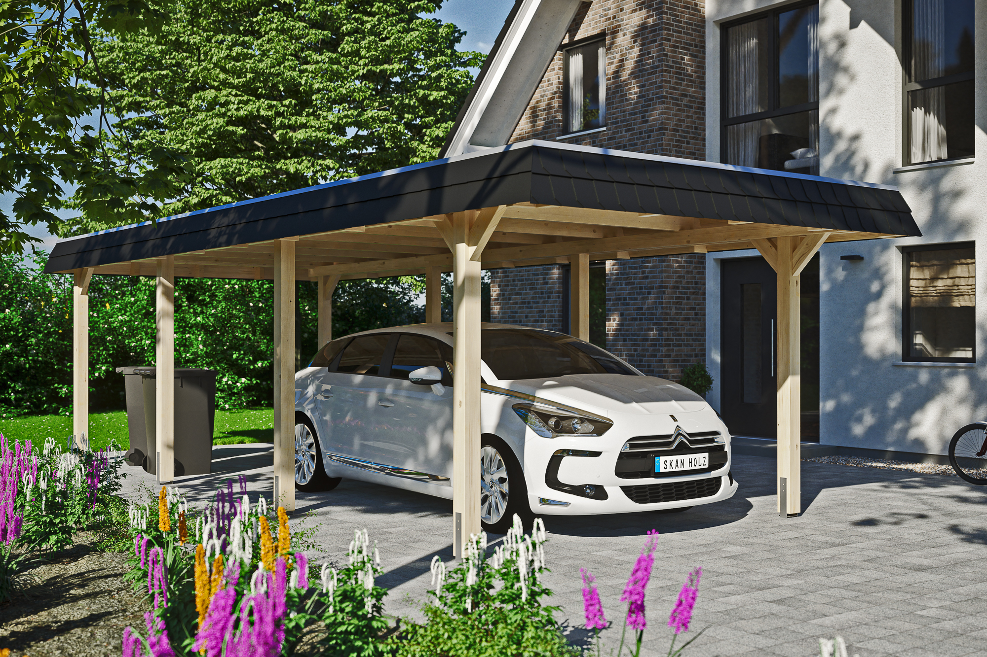 Carport Wendland 362 x 870 cm mit EPDM-Dach, schwarze Blende