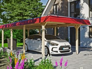 Carport Wendland 362 x 870 cm mit EPDM-Dach, rote Blende