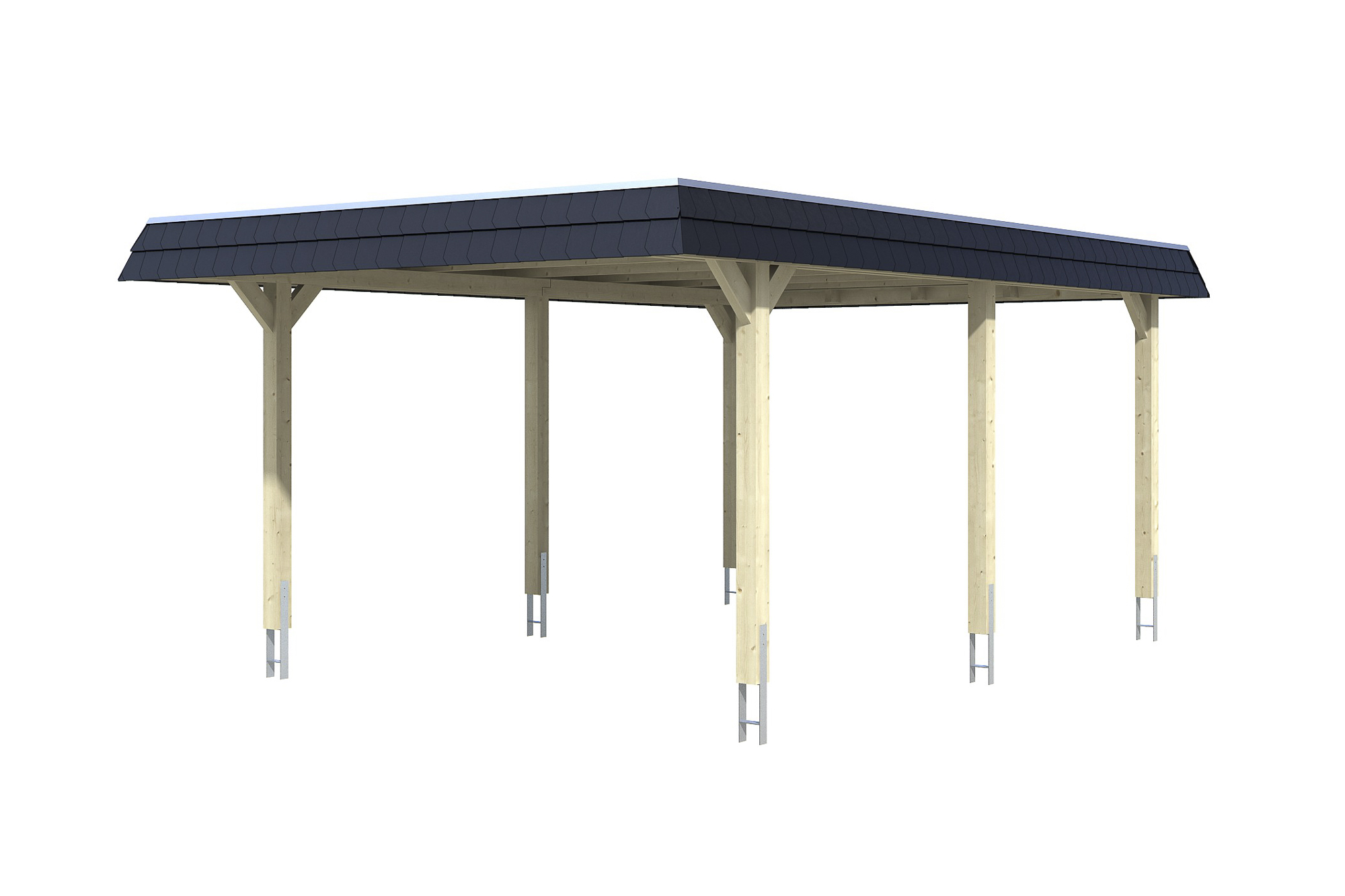 Carport Wendland 409 x 628 cm mit Aluminiumdach, schwarze Blende