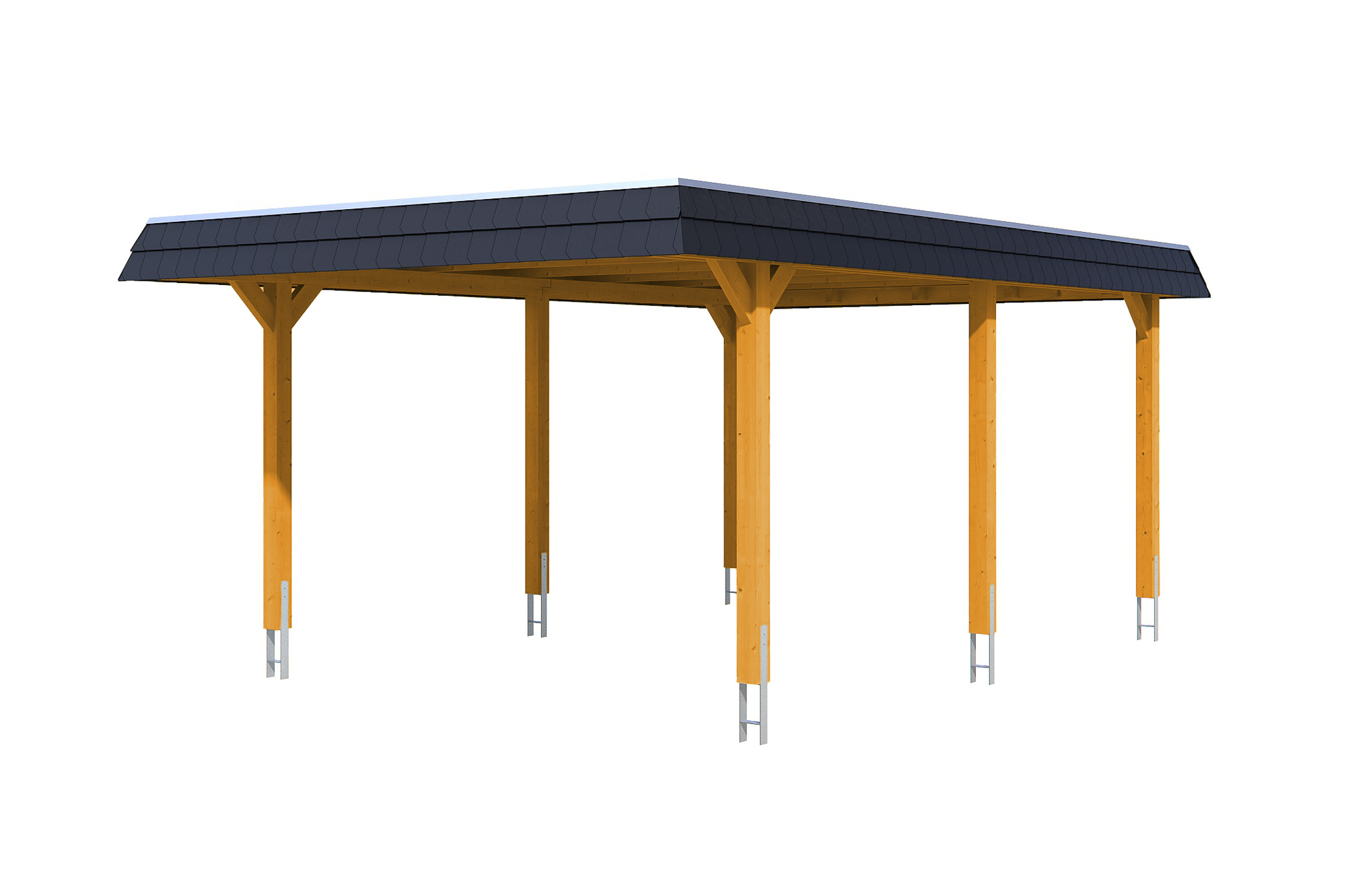 Carport Wendland 409 x 628 cm mit Aluminiumdach, schwarze Blende, eiche hell