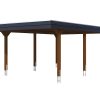 Carport Wendland 409 x 628 cm mit Aluminiumdach, schwarze Blende, nussbaum