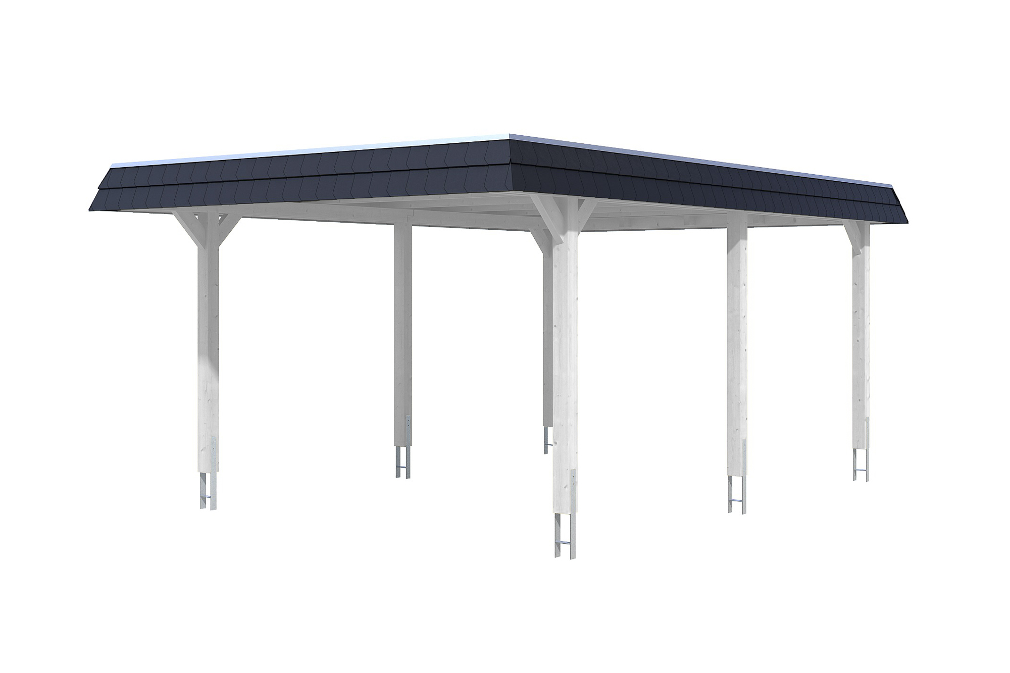 Carport Wendland 409 x 628 cm mit Aluminiumdach, schwarze Blende, weiß